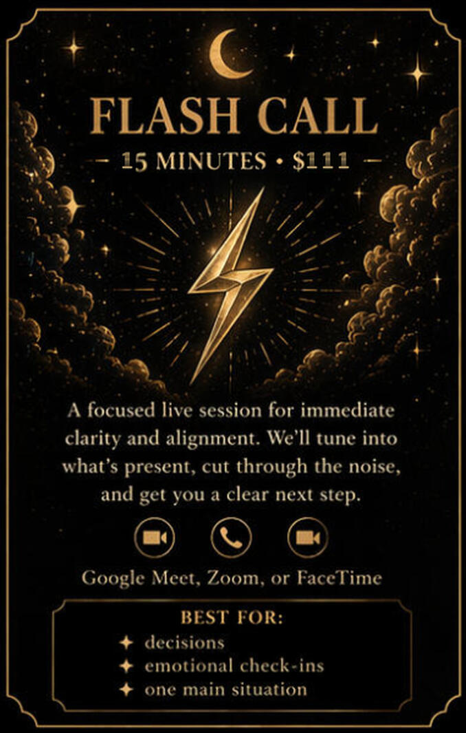 Flash Call live tarot session, 30 minutes, $222